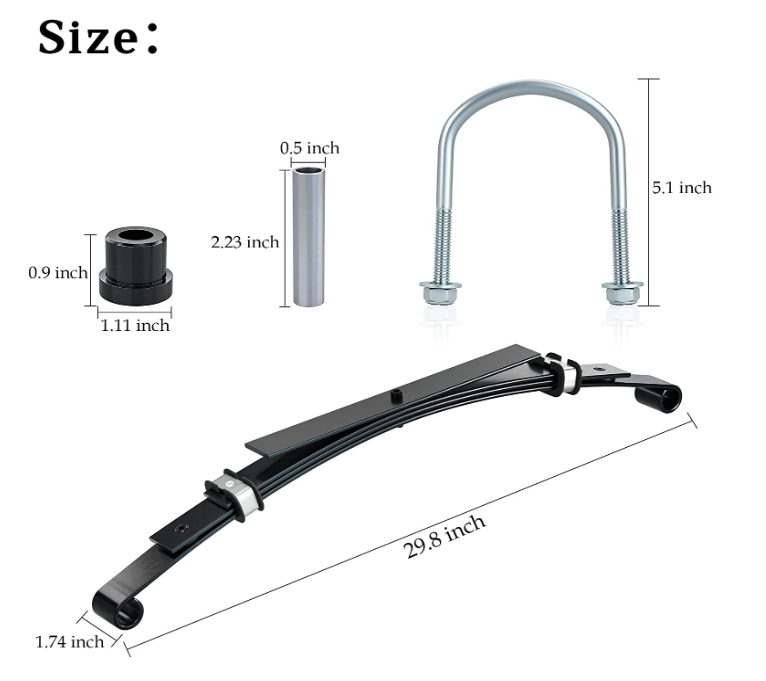 Heavy Duty Rear 4-Leaf Spring Kit with Bushings & Sleeves for Club Car DS Golf Cart 1014675